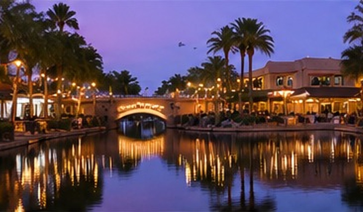Scottsdale Waterfront canal at dusk