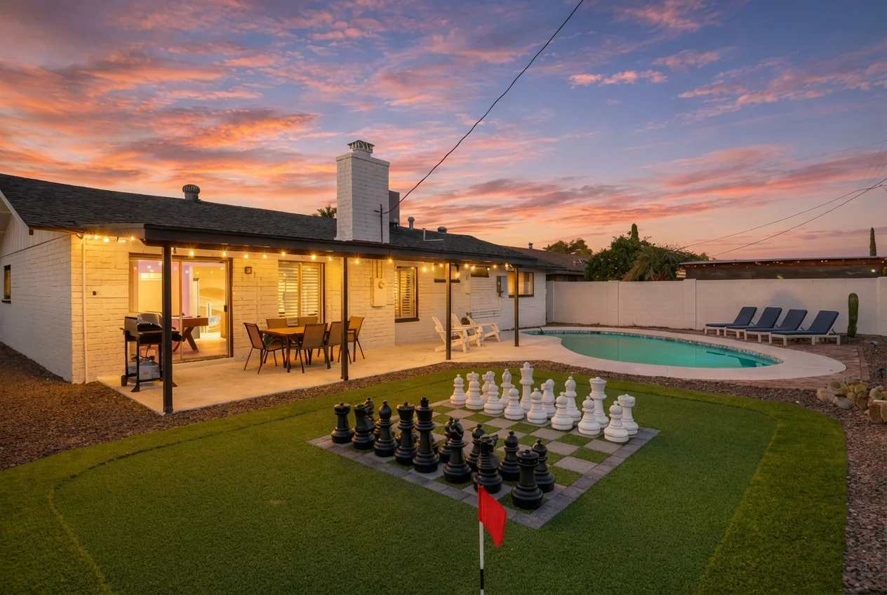 El Charro Sol backyard at a colorful Scottsdale sunset